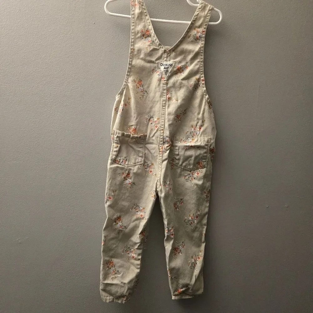 Oshkosh B'Gosh Toddler Girls Classic Floral Overalls Beige 100% Cotton Size 3T